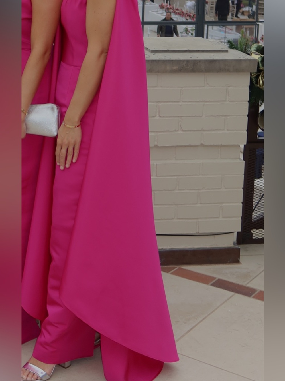 ALEXIA MARIA One-Shoulder Gown in Bright Punk with Bow Detail - Picture 3 of 4